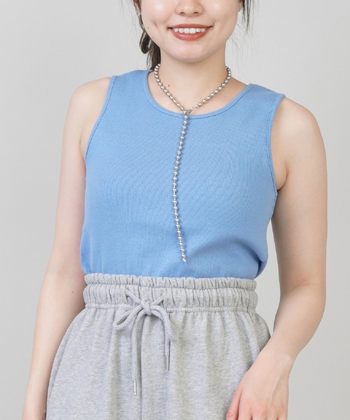 SPINNS（スピンズ）の「カラータンクトップ（タンクトップ・レディース・グリーン/アイボリー/オレンジ/ブルー/ブラック・ONESIZE）」の4枚目の写真