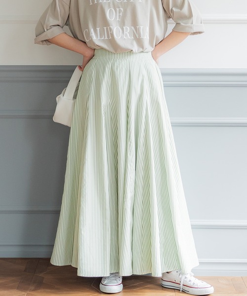 coca（coca）（コカ）の「＼新色登場／ストライプマチフレアースカート（スカート・レディース・ストライプ/チャコールグレー/グリーン/ライトグリーン・ONE SIZE/SHORT/LONG）」の3枚目の写真