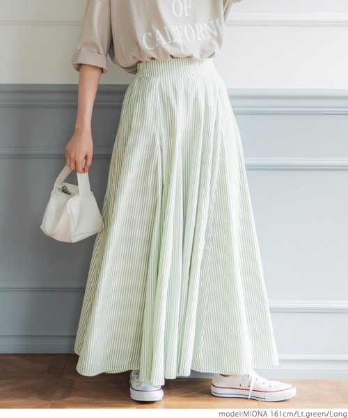 coca（coca）（コカ）の「＼新色登場／ストライプマチフレアースカート（スカート・レディース・ストライプ/チャコールグレー/グリーン/ライトグリーン・ONE SIZE/SHORT/LONG）」の11枚目の写真
