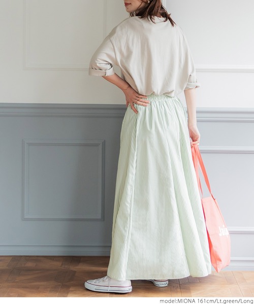 coca（coca）（コカ）の「＼新色登場／ストライプマチフレアースカート（スカート・レディース・ストライプ/チャコールグレー/グリーン/ライトグリーン・ONE SIZE/SHORT/LONG）」の13枚目の写真