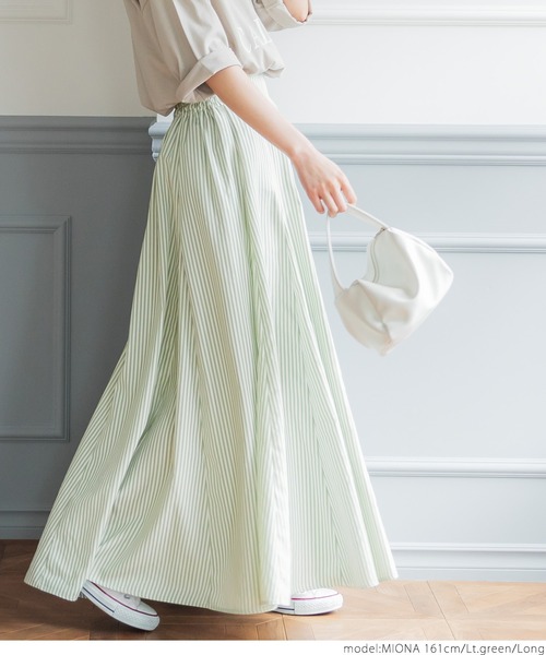 coca（coca）（コカ）の「＼新色登場／ストライプマチフレアースカート（スカート・レディース・ストライプ/チャコールグレー/グリーン/ライトグリーン・ONE SIZE/SHORT/LONG）」の14枚目の写真