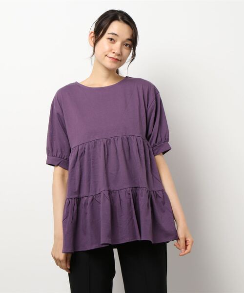 ehka sopo（エヘカソポ）の「ティアードチュニックプルオーバー（Tシャツ/カットソー・レディース・ブラック/パープル/オフホワイト・ﾌﾘ-）」の7枚目の写真