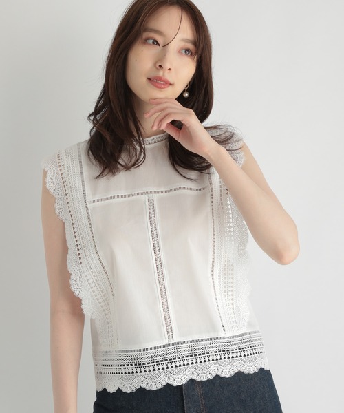 Andemiu（アンデミュウ）の「レースキリカエノースリブラウス956179（シャツ/ブラウス・レディース・オフホワイト/ブラック/オレンジ・FREE）」の4枚目の写真