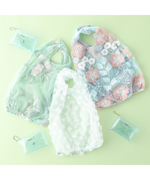 チュールバッグ ライトオレンジ×ライトブルー（エコバッグ/サブバッグ