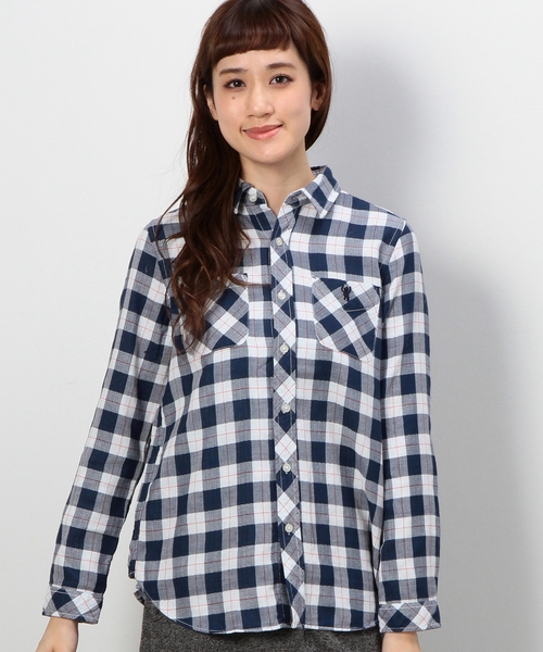 coen(コーエン)の「ダブルガーゼブロックチェック柄シャツ(シャツ/ブラウス・レディース・ケリー/ネイビー/ピンク・LARGE/MEDIUM)」の3枚目の写真
