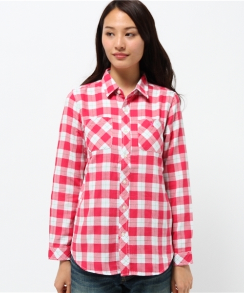coen(コーエン)の「ダブルガーゼブロックチェック柄シャツ(シャツ/ブラウス・レディース・ケリー/ネイビー/ピンク・LARGE/MEDIUM)」の4枚目の写真
