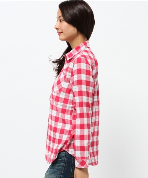 coen(コーエン)の「ダブルガーゼブロックチェック柄シャツ(シャツ/ブラウス・レディース・ケリー/ネイビー/ピンク・LARGE/MEDIUM)」の5枚目の写真