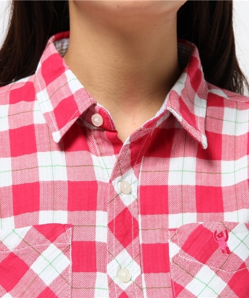 coen(コーエン)の「ダブルガーゼブロックチェック柄シャツ(シャツ/ブラウス・レディース・ケリー/ネイビー/ピンク・LARGE/MEDIUM)」の7枚目の写真