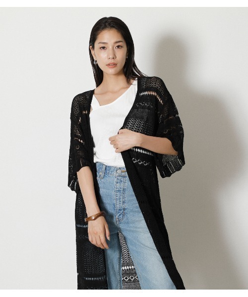 AZUL by moussy（アズールバイマウジー）の「CROCHET LONG CARDIGAN
