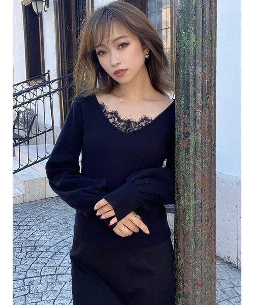 RESEXXY（リゼクシー）の「レースキャミセットニットトップス（ニット/セーター・レディース・グリーン/ベージュ/ブラック/ホワイト・FREE）」の3枚目の写真