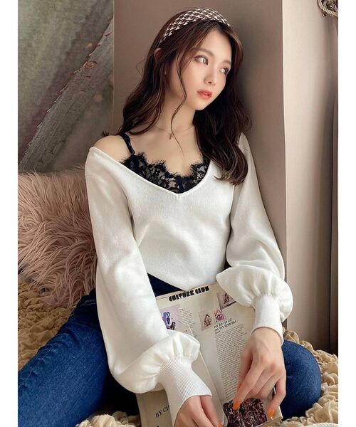 RESEXXY（リゼクシー）の「レースキャミセットニットトップス（ニット/セーター・レディース・グリーン/ベージュ/ブラック/ホワイト・FREE）」の5枚目の写真