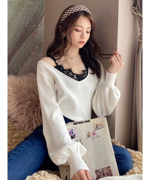 RESEXXY（リゼクシー）の「レースキャミセットニットトップス（ニット/セーター・レディース・グリーン/ベージュ/ブラック/ホワイト・FREE）」の6枚目の写真