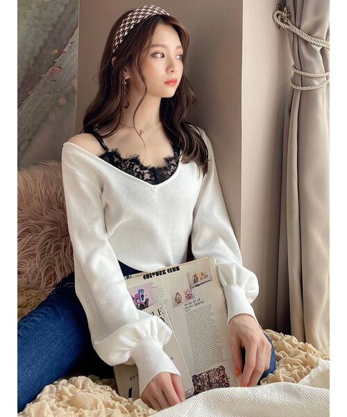 RESEXXY（リゼクシー）の「レースキャミセットニットトップス（ニット/セーター・レディース・グリーン/ベージュ/ブラック/ホワイト・FREE）」の7枚目の写真