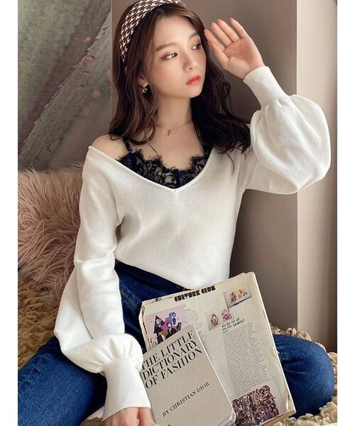 RESEXXY（リゼクシー）の「レースキャミセットニットトップス（ニット/セーター・レディース・グリーン/ベージュ/ブラック/ホワイト・FREE）」の8枚目の写真