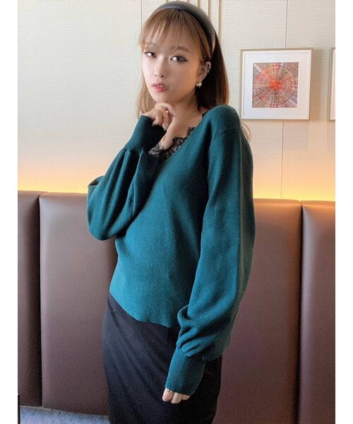 RESEXXY（リゼクシー）の「レースキャミセットニットトップス（ニット/セーター・レディース・グリーン/ベージュ/ブラック/ホワイト・FREE）」の15枚目の写真