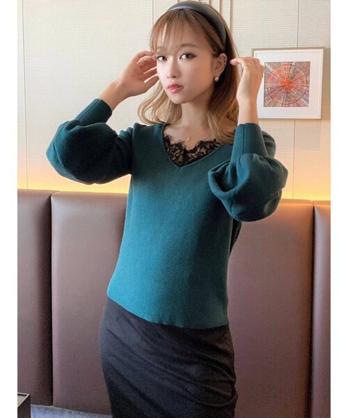 RESEXXY（リゼクシー）の「レースキャミセットニットトップス（ニット/セーター・レディース・グリーン/ベージュ/ブラック/ホワイト・FREE）」の16枚目の写真