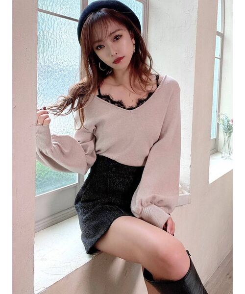 RESEXXY（リゼクシー）の「レースキャミセットニットトップス（ニット/セーター・レディース・グリーン/ベージュ/ブラック/ホワイト・FREE）」の22枚目の写真