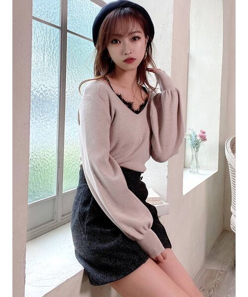 RESEXXY（リゼクシー）の「レースキャミセットニットトップス（ニット/セーター・レディース・グリーン/ベージュ/ブラック/ホワイト・FREE）」の21枚目の写真