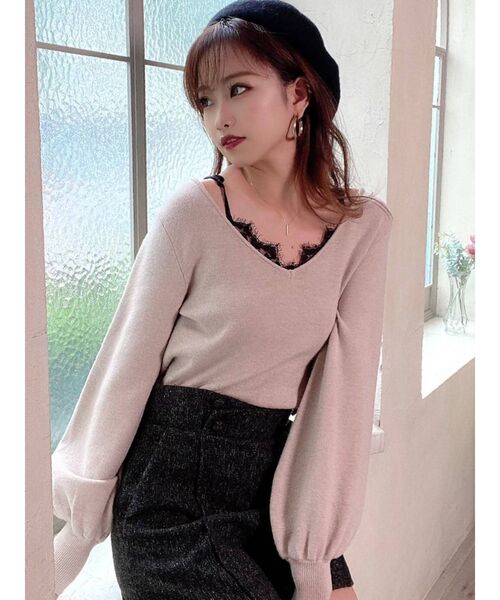 RESEXXY（リゼクシー）の「レースキャミセットニットトップス（ニット/セーター・レディース・グリーン/ベージュ/ブラック/ホワイト・FREE）」の19枚目の写真