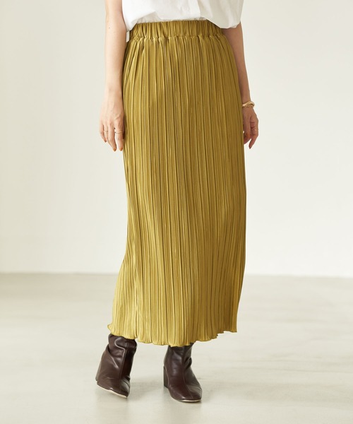 earth music&ecology（アースミュージックアンドエコロジー）の「シャイニープリーツカットスカート ＊（スカート・レディース・ブラック/グリーン/その他6/ライトベージュ・FREE）」の4枚目の写真