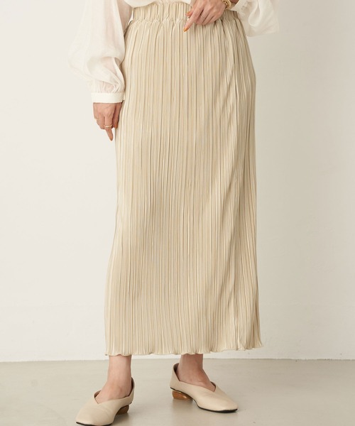 earth music&ecology（アースミュージックアンドエコロジー）の「シャイニープリーツカットスカート ＊（スカート・レディース・ブラック/グリーン/その他6/ライトベージュ・FREE）」の3枚目の写真