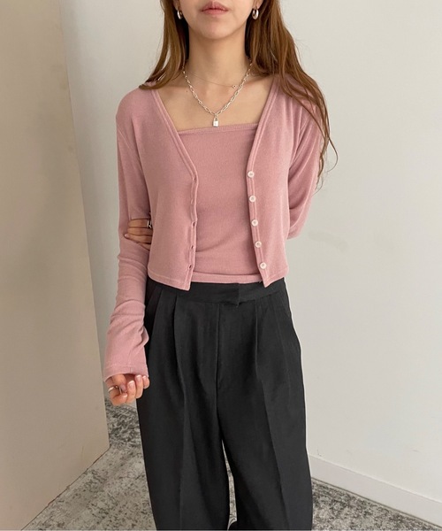 Didot.showroom（ディドット ショールーム）の「キャミソールSET Vネック長袖カーディガン（カーディガン/ボレロ・レディース・アイボリー/ブラック/ベージュ/ピンク/グリーン・FREE）」の5枚目の写真