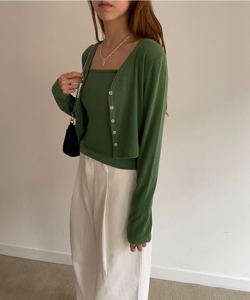 Didot.showroom（ディドット ショールーム）の「キャミソールSET Vネック長袖カーディガン（カーディガン/ボレロ・レディース・アイボリー/ブラック/ベージュ/ピンク/グリーン・FREE）」の4枚目の写真