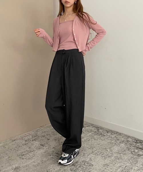Didot.showroom（ディドット ショールーム）の「キャミソールSET Vネック長袖カーディガン（カーディガン/ボレロ・レディース・アイボリー/ブラック/ベージュ/ピンク/グリーン・FREE）」の6枚目の写真