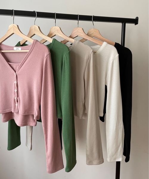 Didot.showroom（ディドット ショールーム）の「キャミソールSET Vネック長袖カーディガン（カーディガン/ボレロ・レディース・アイボリー/ブラック/ベージュ/ピンク/グリーン・FREE）」の11枚目の写真