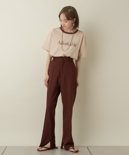 Kastane（カスタネ）の「【新色追加】ハイウエストイージースリムスラックスパンツ（スラックス・レディース・ブラック/ブラウン/ピンク/オレンジ/グリーン系その他/アイボリー/ダークグリーン・1/2/0）」の21枚目の写真