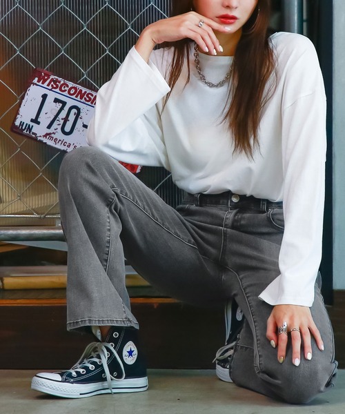 Newlyme（ニューリーミー）の「美脚フレアデニムパンツ（デニムパンツ・レディース・ライトグレー/ブラック/グレー/インディゴブルー/ブラック系その他/ライトインディゴブルー・SMALL/MEDIUM/LARGE/X-LARGE/XX-LARGE）」の19枚目の写真