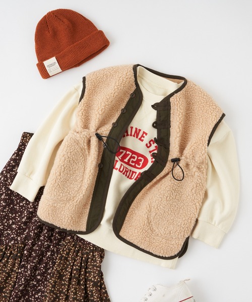 CIAOPANIC TYPY（チャオパニックティピー）の「【KIDS】ミリタリーパイピングボアベスト（ベスト・キッズ・ブラウン/ベージュ・SMALL/MEDIUM/LARGE/X-LARGE/XX-LARGE）」の2枚目の写真