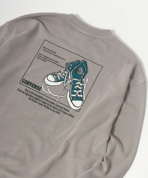 CONVERSE（コンバース）の「CONVERSE/コンバース シューズバックプリント BIGスエットトレーナー（スウェット・レディース・ホワイト/ブラック/ベージュ/ブルー/グリーン・M/L/XL）」の4枚目の写真