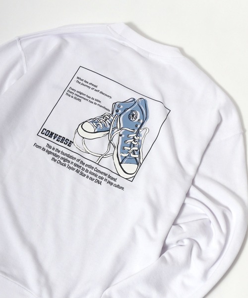 CONVERSE（コンバース）の「CONVERSE/コンバース シューズバックプリント BIGスエットトレーナー（スウェット・レディース・ホワイト/ブラック/ベージュ/ブルー/グリーン・M/L/XL）」の3枚目の写真