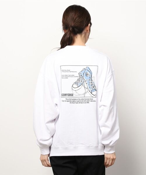 CONVERSE（コンバース）の「CONVERSE/コンバース シューズバックプリント BIGスエットトレーナー（スウェット・レディース・ホワイト/ブラック/ベージュ/ブルー/グリーン・M/L/XL）」の13枚目の写真