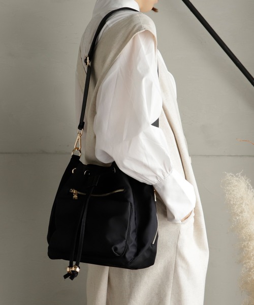 セール】10ポケット巾着ショルダーバッグ クロスボディバッグ