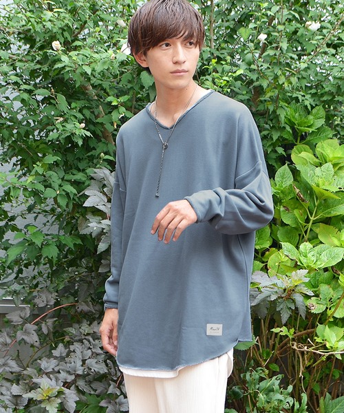 MinoriTY（マイノリティ）の「【MinoriTY】ルーズシルエットVネックロンT カットソー Tシャツ メンズ 無地 秋服（Tシャツ/カットソー・メンズ・カーキ/アイボリー/ブルーグレー/モカ/パープル系その他/チャコール・S/M/L）」の21枚目の写真