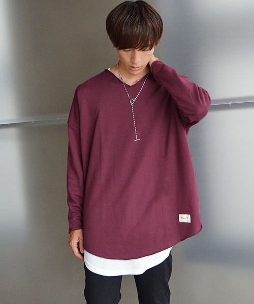 MinoriTY（マイノリティ）の「【MinoriTY】ルーズシルエットVネックロンT カットソー Tシャツ メンズ 無地 秋服（Tシャツ/カットソー・メンズ・カーキ/アイボリー/ブルーグレー/モカ/パープル系その他/チャコール・S/M/L）」の22枚目の写真