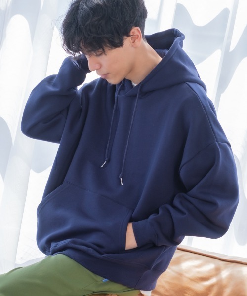 improves(インプローブス)の「TC 裏起毛 ビッグシルエット フーディー(パーカー・メンズ・ブラック/ダークグリーン/ダークブラウン/ネイビー/オフホワイト/オートミール/杢グレー/ダークグレー/グレイッシュベージュ/サンドベージュ/オリーブ/インディゴブルー・MEDIUM/LARGE)」の11枚目の写真
