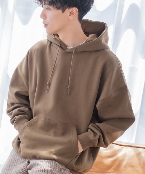 improves(インプローブス)の「TC 裏起毛 ビッグシルエット フーディー(パーカー・メンズ・ブラック/ダークグリーン/ダークブラウン/ネイビー/オフホワイト/オートミール/杢グレー/ダークグレー/グレイッシュベージュ/サンドベージュ/オリーブ/インディゴブルー・MEDIUM/LARGE)」の10枚目の写真