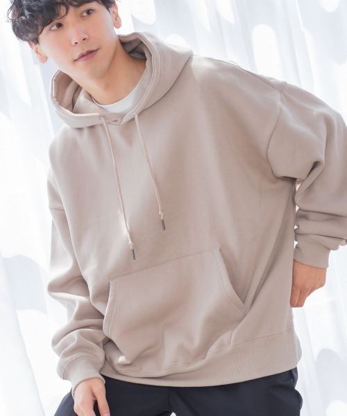 improves(インプローブス)の「TC 裏起毛 ビッグシルエット フーディー(パーカー・メンズ・ブラック/ダークグリーン/ダークブラウン/ネイビー/オフホワイト/オートミール/杢グレー/ダークグレー/グレイッシュベージュ/サンドベージュ/オリーブ/インディゴブルー・MEDIUM/LARGE)」の9枚目の写真