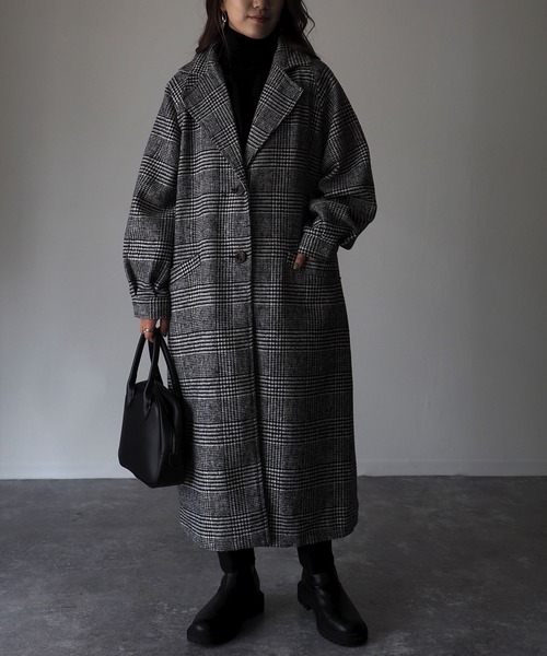 Riberry(リベリー)の「グレンチェックラグランロングコート(チェスターコート・レディース・ブラック/ブラウン・MEDIUM)」の12枚目の写真