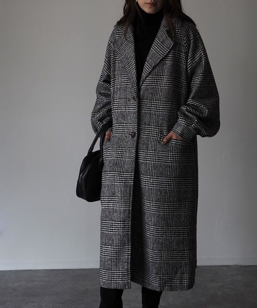 Riberry(リベリー)の「グレンチェックラグランロングコート(チェスターコート・レディース・ブラック/ブラウン・MEDIUM)」の9枚目の写真