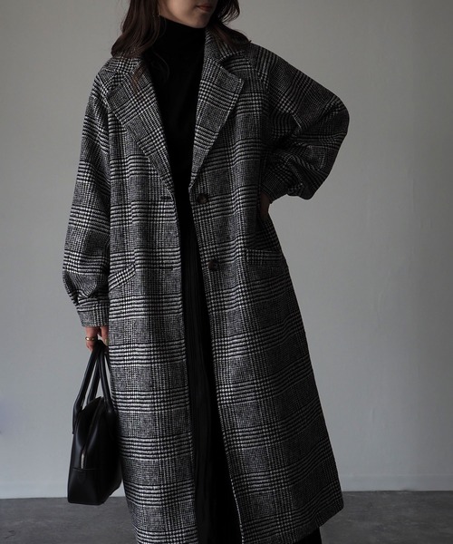 Riberry(リベリー)の「グレンチェックラグランロングコート(チェスターコート・レディース・ブラック/ブラウン・MEDIUM)」の4枚目の写真