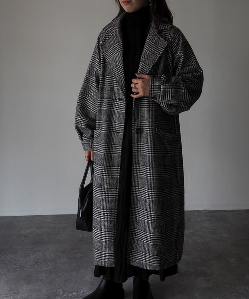 Riberry(リベリー)の「グレンチェックラグランロングコート(チェスターコート・レディース・ブラック/ブラウン・MEDIUM)」の7枚目の写真