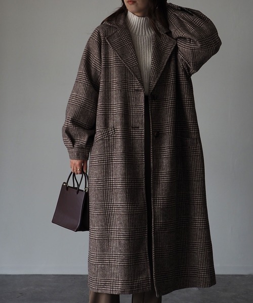 Riberry(リベリー)の「グレンチェックラグランロングコート(チェスターコート・レディース・ブラック/ブラウン・MEDIUM)」の5枚目の写真