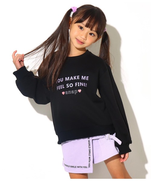 ANAP kids（アナップキッズ）の「フリルリブラメプリント裏毛トレーナー（スウェット・キッズ・ブラック/オフホワイト・S/M/L）」の9枚目の写真