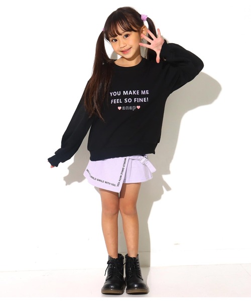 ANAP kids（アナップキッズ）の「フリルリブラメプリント裏毛トレーナー（スウェット・キッズ・ブラック/オフホワイト・S/M/L）」の12枚目の写真