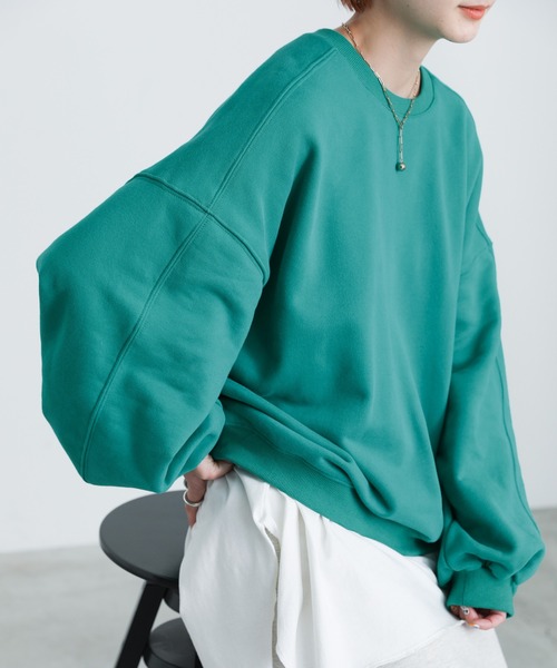 select MOCA（セレクトモカ）の「2022 SS ボリュームスリーブシンプルスウェット（Tシャツ/カットソー・レディース・グリーン/オレンジ/ブルー/ピンク/アイボリー・FREE）」の3枚目の写真