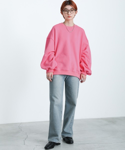 select MOCA（セレクトモカ）の「2022 SS ボリュームスリーブシンプルスウェット（Tシャツ/カットソー・レディース・グリーン/オレンジ/ブルー/ピンク/アイボリー・FREE）」の7枚目の写真